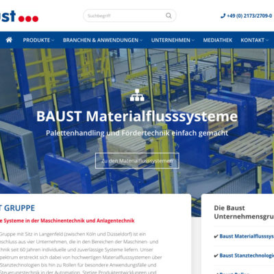 Baust Gruppe Group Materialflusssysteme Stanztechnologie Rollen Automation Webdesign Relaunch WordPress Agentur