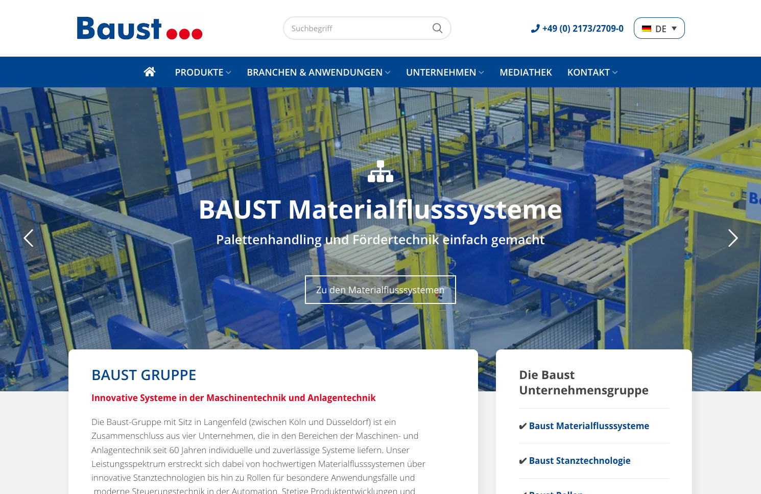 Baust Gruppe Group Materialflusssysteme Stanztechnologie Rollen Automation Webdesign Relaunch Wordpress Agentur