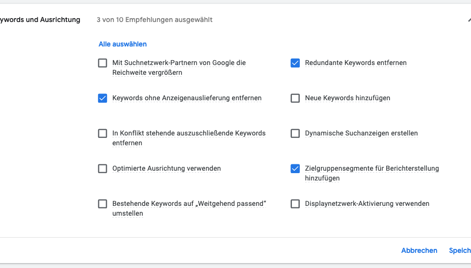 Google Ads Automatisch Anwenden Keywords Und Ausrichtung