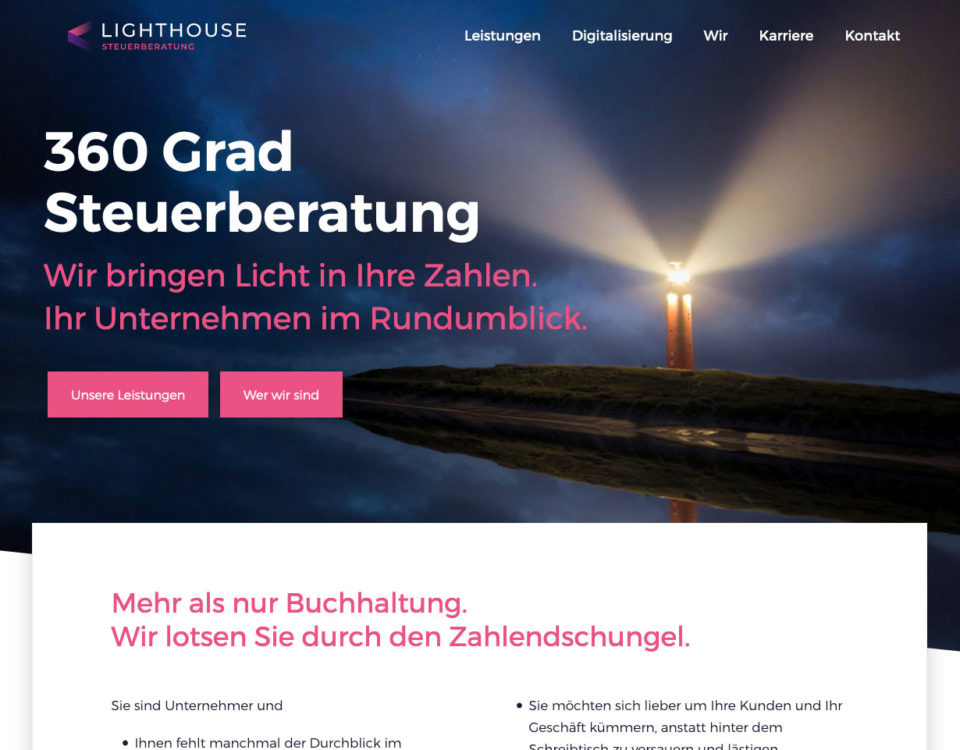 Markenentwicklung Branding Lighthouse Steuerberatung Steuerkanzlei Werbung Marketing Webdesign Internetseite