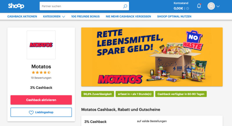 Motatos Shoop Cashback Geld Sparen