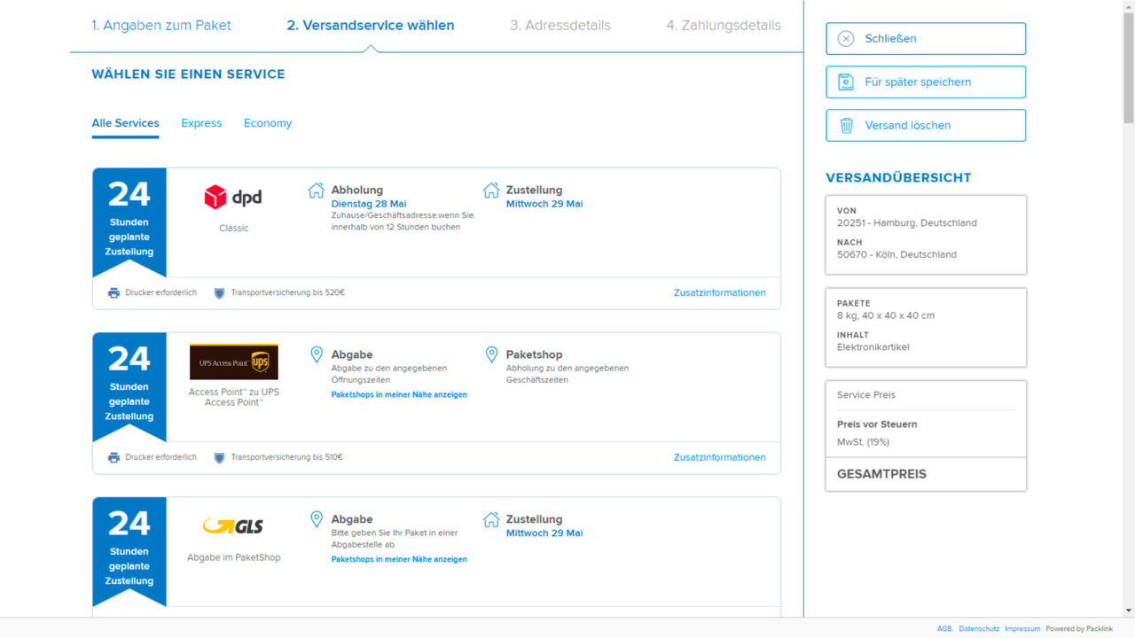 Packlink Pro Auswahl Versanddienste Guenstig Versand Pakete Versenden Kosten