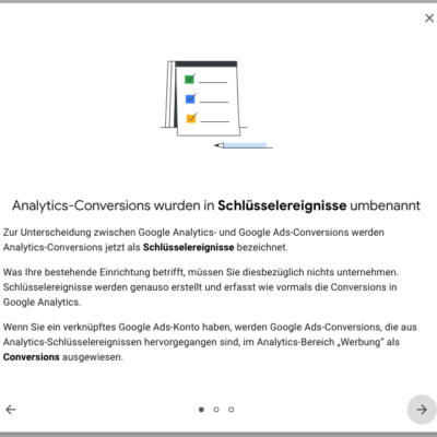 Umstellung Google Analytics Conversions Schluesselereignisse