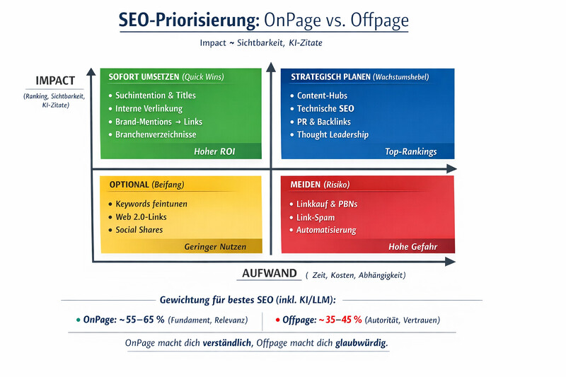 Vergleich Seo Onpage Offpage Suchmaschinenoptimierung Priorisierung