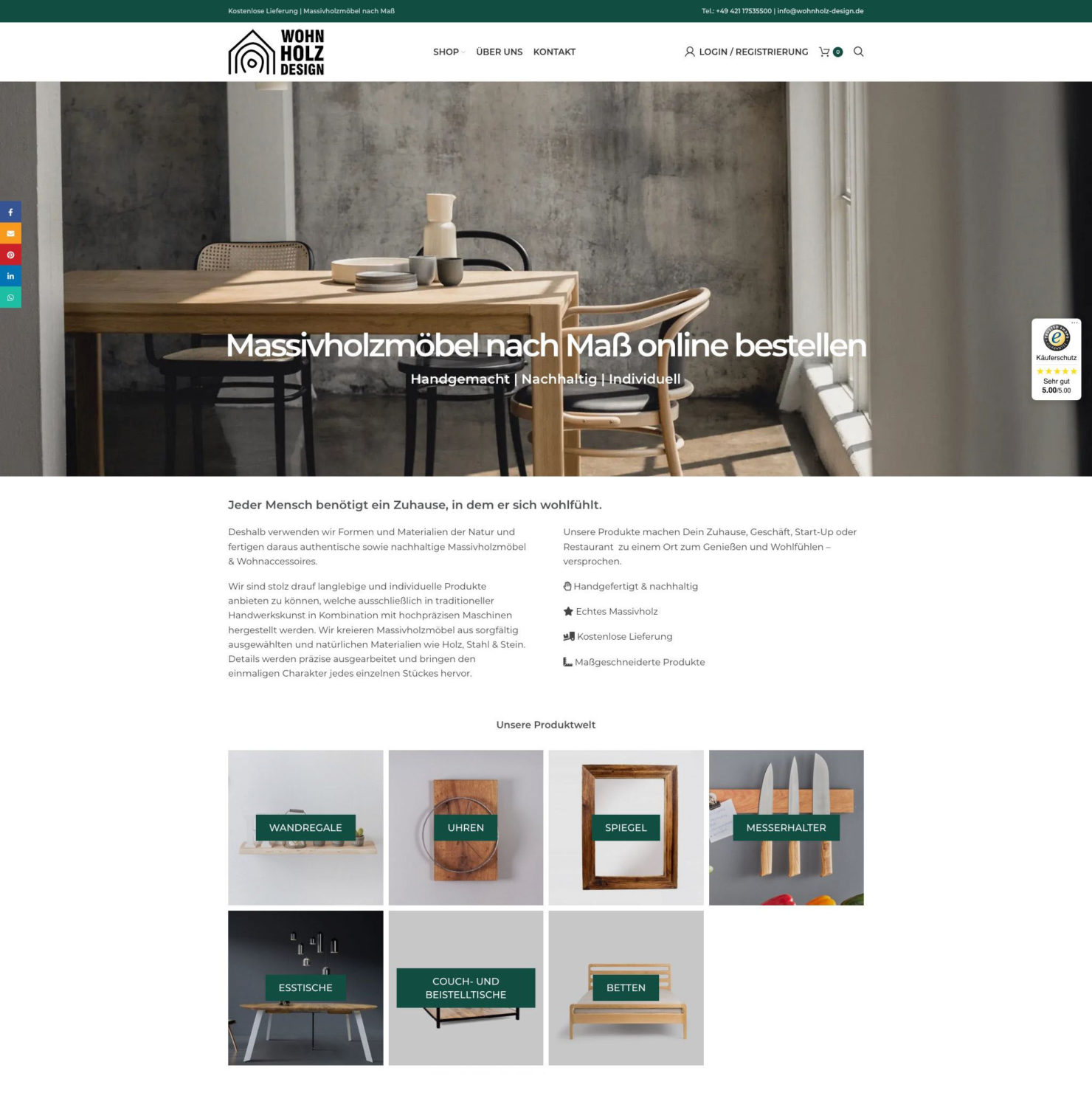 Wohnholzdesign Massivholz Moebel Wordpress Woocommerce Shop Webdesign Ecommerce Seo Sea Wp Woo