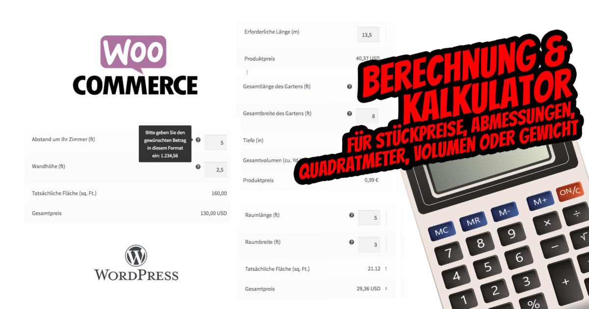 Woocommerce Preisrechner Kalkulator Stueckpreise Abmessungen Flaeche Quadratmeter Volumen Gewicht