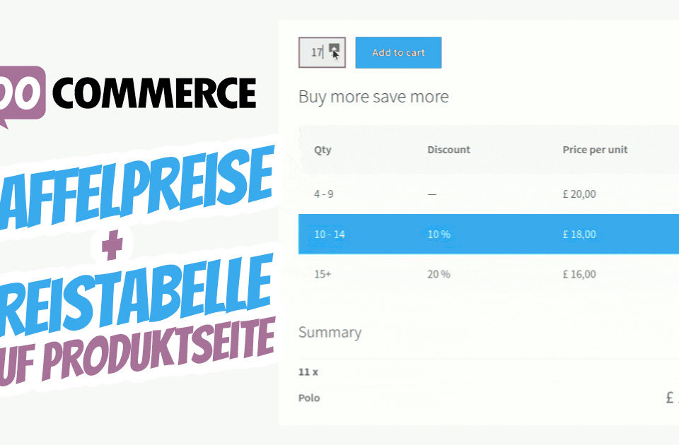 Wordpress Woocommerce Staffelpreise Preistabelle Produktseite Mengenangabe